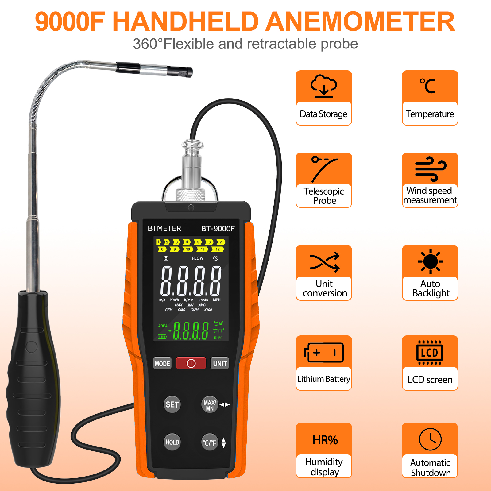 Anemometer Wind Speed - 2026 New Model BT-9000F Handheld Anemometer