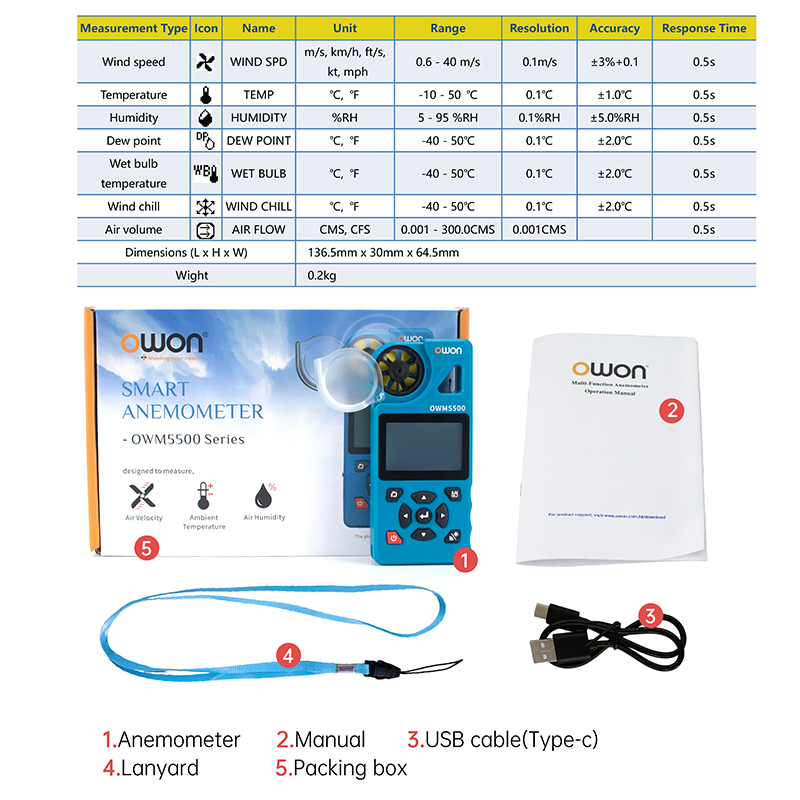 Anemometer Wind Speed - OWM5500 Digital Anemometer Handheld Wind Speed