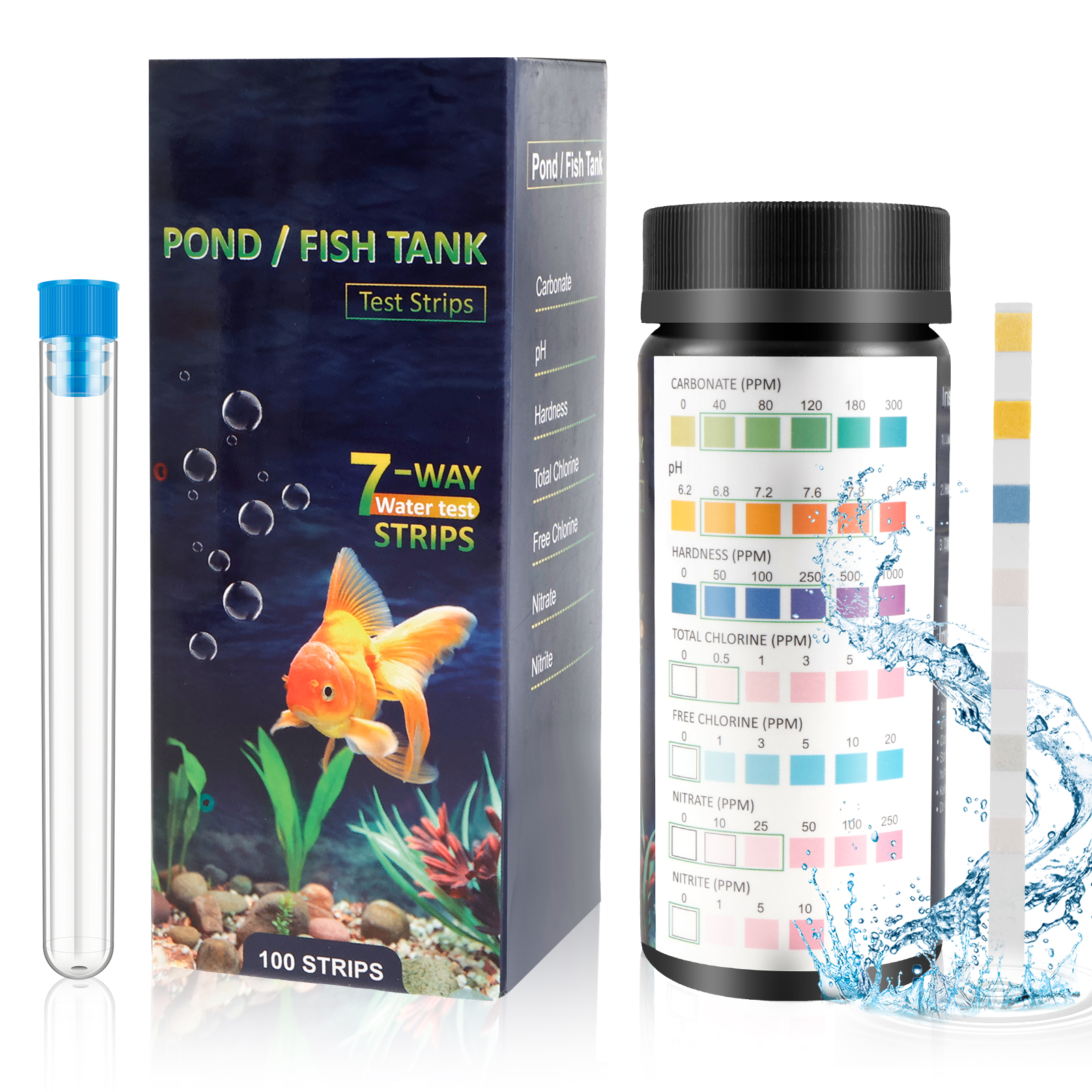 Water Testing Kit - 100Pcs 7 in 1 Aquarium Test