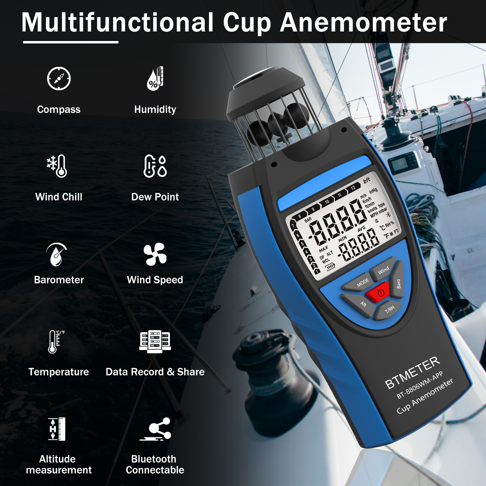 BTMETER Digital Cup Anemometer – обзор и цена Anemometer Wind Speed